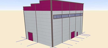 121. Быстровозводимый технологический павильон для станции биологической очистки 13х22х12